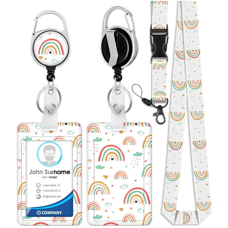 ID Badge Holder with Lanyard and Retractable Badge Reel Clip, Boho Rainbow  Card Name Tag Lanyard Vertical ID Protector Bage Clips for Nurse Nursing