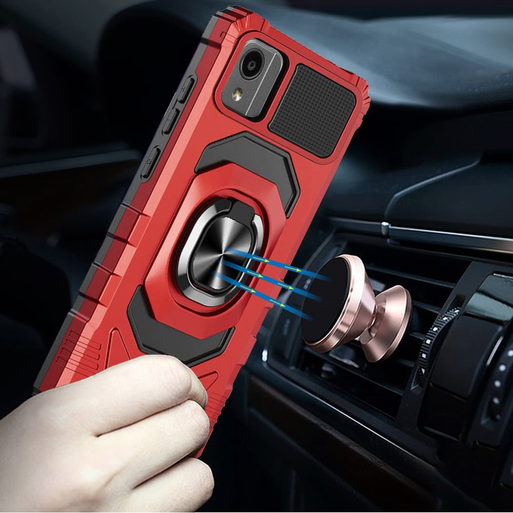 For TCL K24 Hybrid Dual Layer with 360° Rotate Magnetic Ring Stand Holder Kickstand TPU Rugged PC Shockproof Cover ,Xpm Phone Case [ Red ]