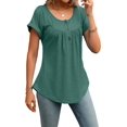 thumbnail image 3 of Women's Tops Dressy Casual Blouses Short Sleeve Shirts Clothing Summer Outfits Button Pleated Front Dark Green L, 3 of 10