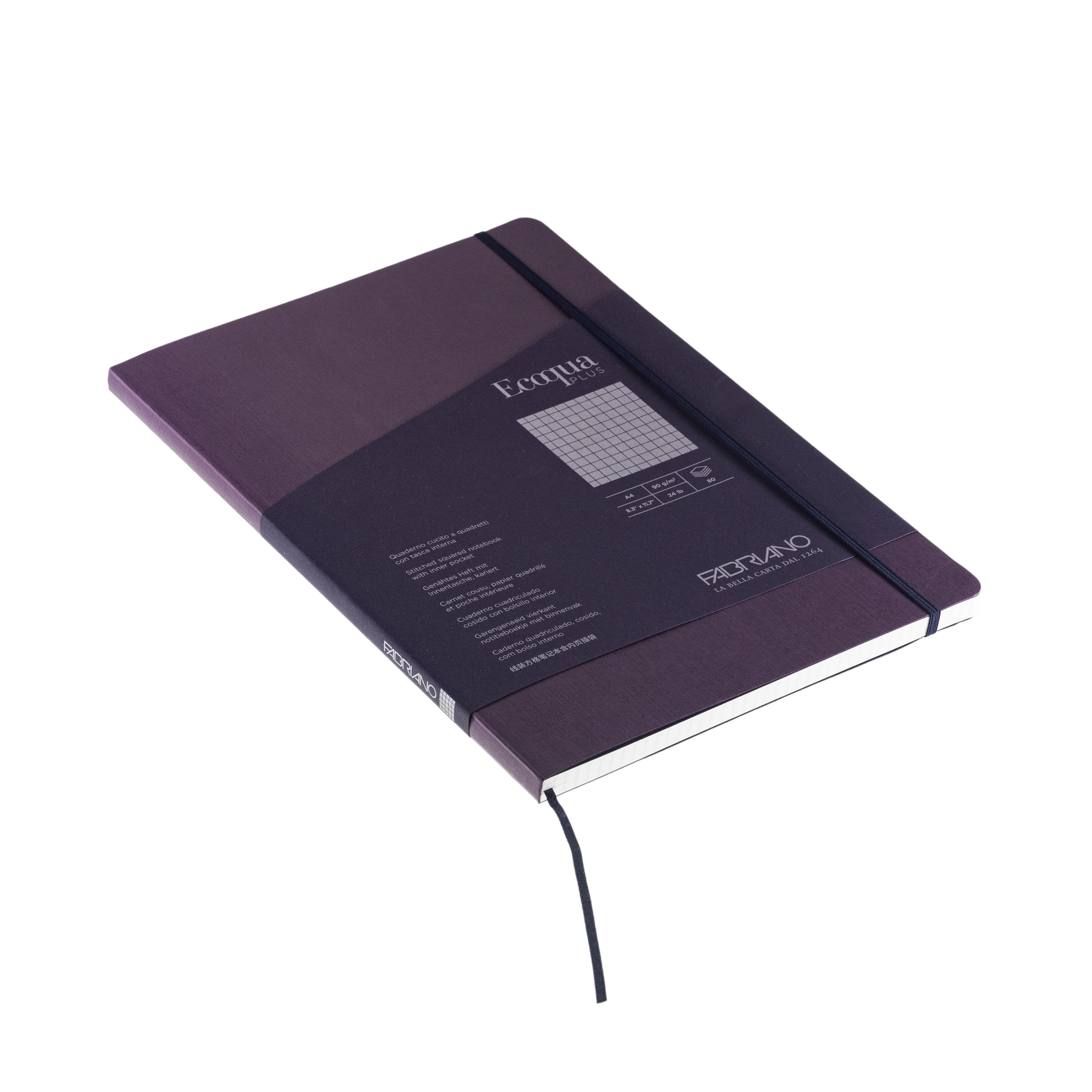 Fabriano Ecoqua Plus Stitch-Bound Notebook, 8.3" x 11.7", A4, Graph, Wine