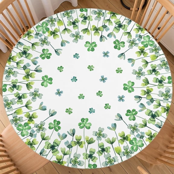 St Patricks Day Round Fitted Tablecloth Best for 40"-44" Watercolor Shamrock Table Cloth Elastic Edge Stain Resistant Washable Farmhouse Rustic luck Green Table Cover for Party Picnic Indoor Decor