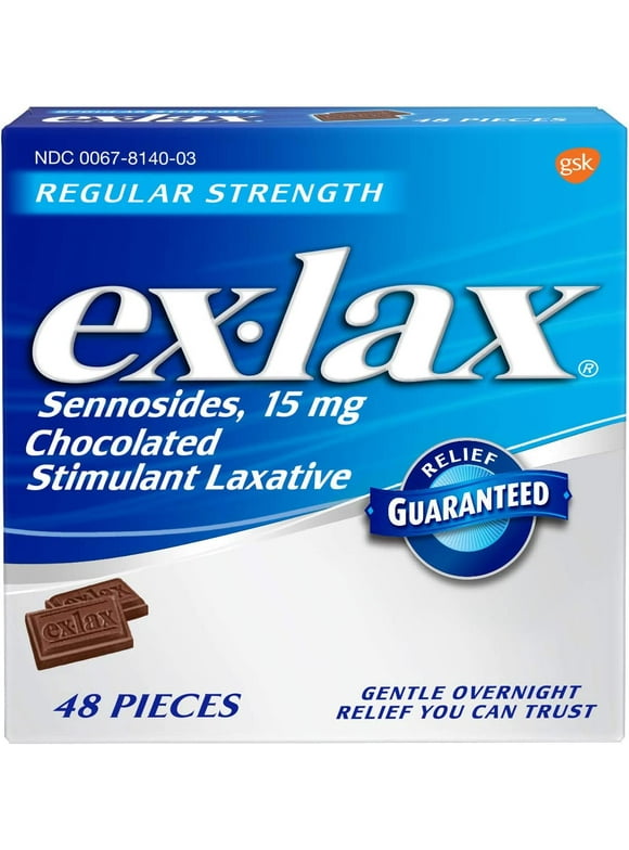 ex-lax Regular Strength Chocolated Stimulant Laxative Constipation Relief Pills for Occasional Constipation, Chocolate Laxatives - 48 count