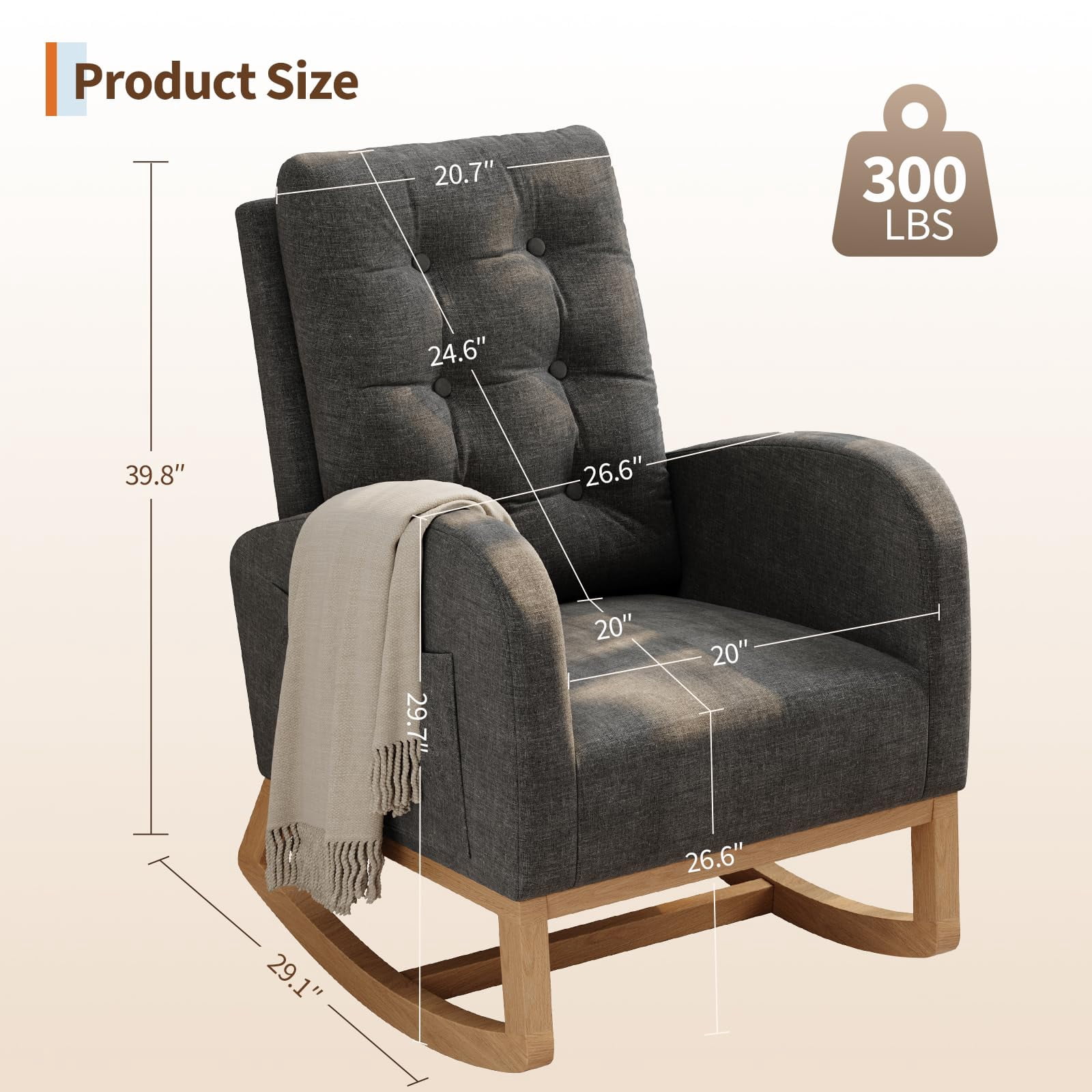 Nursery Rocking Chair with Adjustable Footrest, High Backrest, Sturdy Wooden Legs, Breathable PU Leather or Soft Fleece Upholstery, Comfortable Glider for Living Room or Bedroom