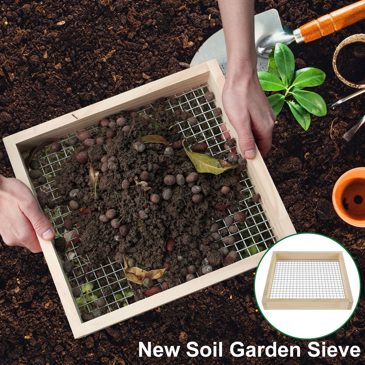 Soil Sifter,Soil Sifter Lightweight Wood Sifter for Rocks
