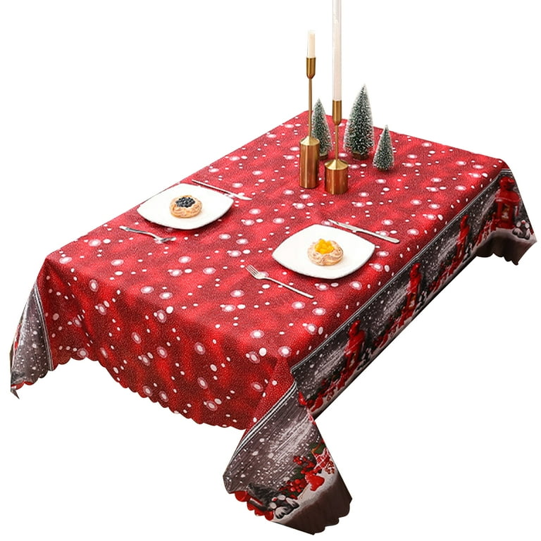 Vnanda Christmas Tablecloth Disposable Plastic Rectangle Xmas Picnic Table  Cover Christmas Pattern Printed Dining Table Cloth 