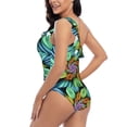 thumbnail image 4 of Picia Hippie Style Pattern Women's One Piece Swimsuits,One Shoulder Swimwear Asymmetric ,Ruffle Monokinis Bathing Suits,High Waisted Flattering Bathing Suits-XX-Large, 4 of 8