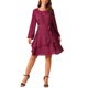 thumbnail image 1 of INSPIRE CHIC Vestidos de Otoño para Mujeres, Cuello Redondo, Manga Larga, Cintura con Cinta, Vestido Corto con Volantes, Estilo Skater, XL Rojo Vino, 1 of 5