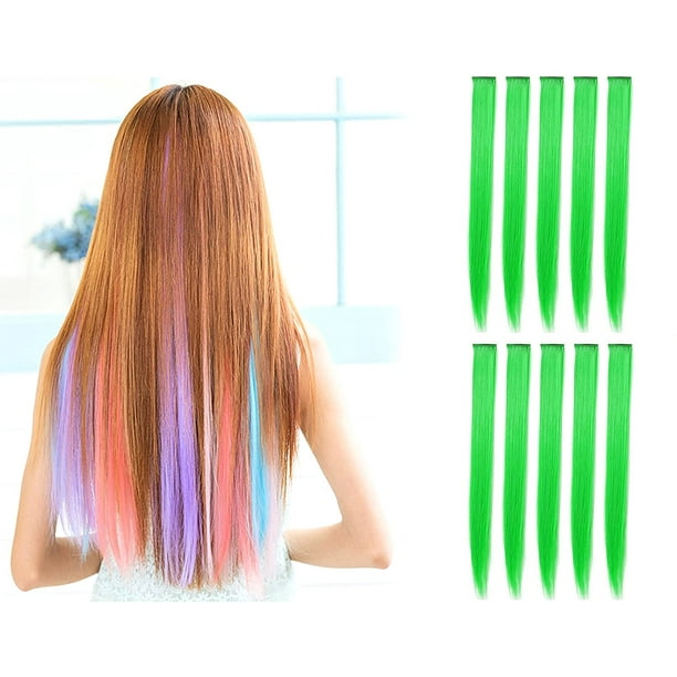 23 Inch Colored Party Highlights Straight Hair Clip Extensions. Heat-Resistant Synthetic Hair Extensions in Multiple Colors (10 Pcs Green) 23 Inch Colored Party Highlights Straight Hair Clip Extensions. Heat-Resistant Synthetic Hair Extensions in Multiple Colors (10 Pcs Green)