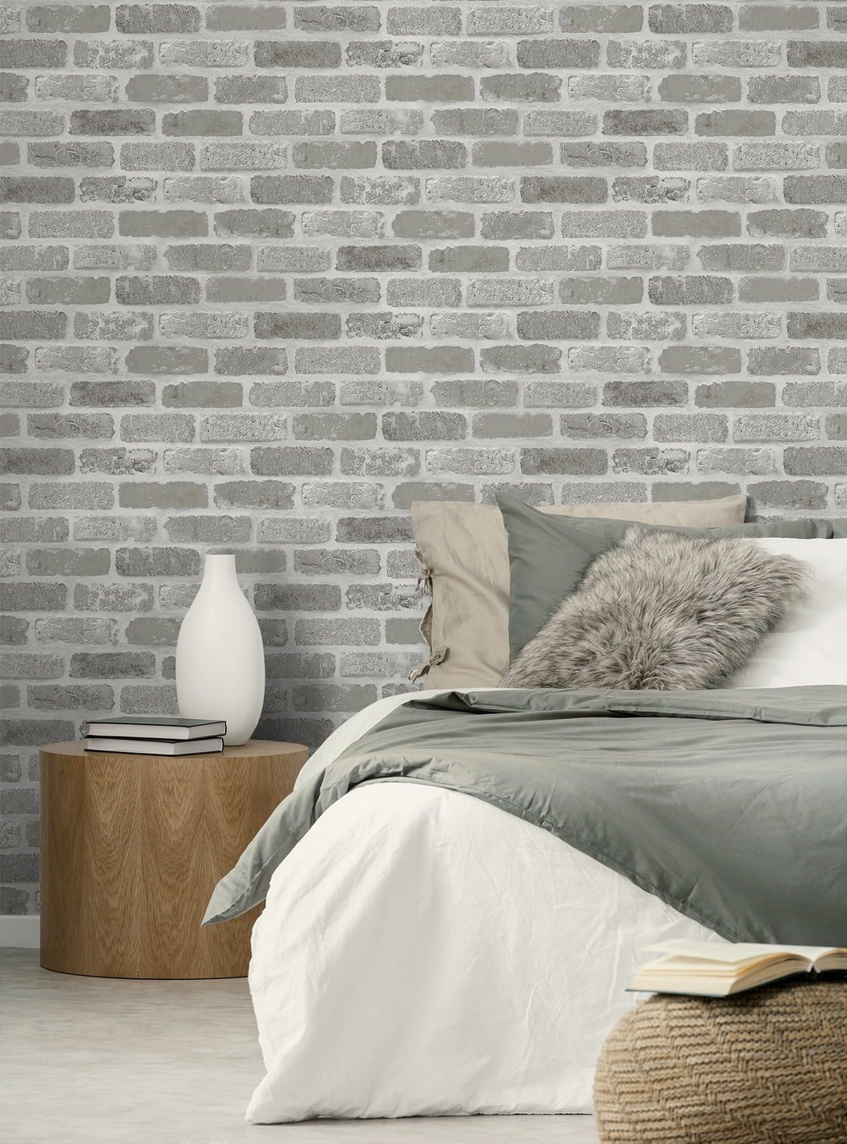 NextWall  Washed Brick Peel and Stick Removable Wallpaper Pumice Stone