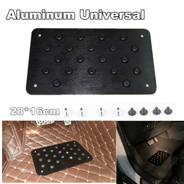 Aluminum Car Floor Mat Non-slip Rubber Heel Plate Pedal Carpet Foot Pad  Black x1