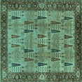 thumbnail image 1 of Ahgly Company Indoor Square Oriental Turquoise Blue Industrial Area Rugs, 3' Square, 1 of 4