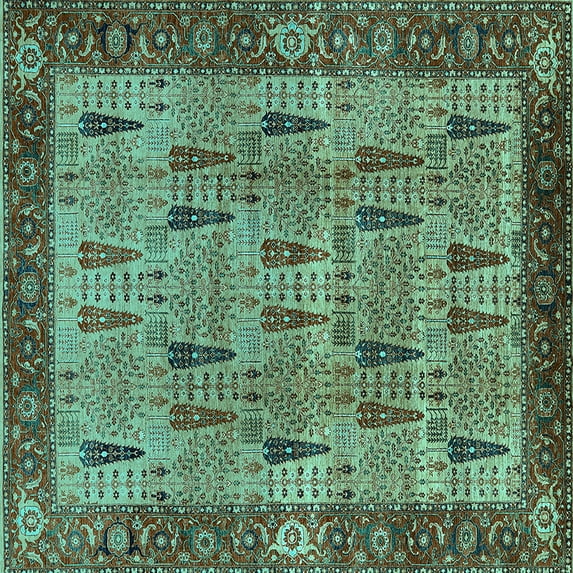 Ahgly Company Indoor Square Oriental Turquoise Blue Industrial Area Rugs, 3' Square