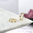 thumbnail image 4 of Gem Stone King 2.86 Cttw Oval Cabochon White Ethiopian Opal and Red Created Ruby 18K Yellow Gold Plated Silver Hoop Earrings for Women | Gemstone Birthstone | Oval 6X4MM and Round 2MM, 4 of 4