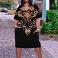 thumbnail image 2 of Pisexur Robes d'Été pour Femmes Mode à Imprimé Floral Robe Soleil Décontractée Ample à Col en V à Manches Courtes Robes T-Shirt Fluides Surdimensionnées Robe de Plage avec Poches Grande Taille Robe Mi-Mollet L-5TG, 2 of 5