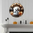 thumbnail image 6 of Gnwei Halloween Decorations Door Hanging Sign, Round Pumpkin Wooden Signs, Happy Halloween Welcome Front Door Hanger Wreath Yard Wall Home Decor for Halloween Party Supplies, 6 of 9
