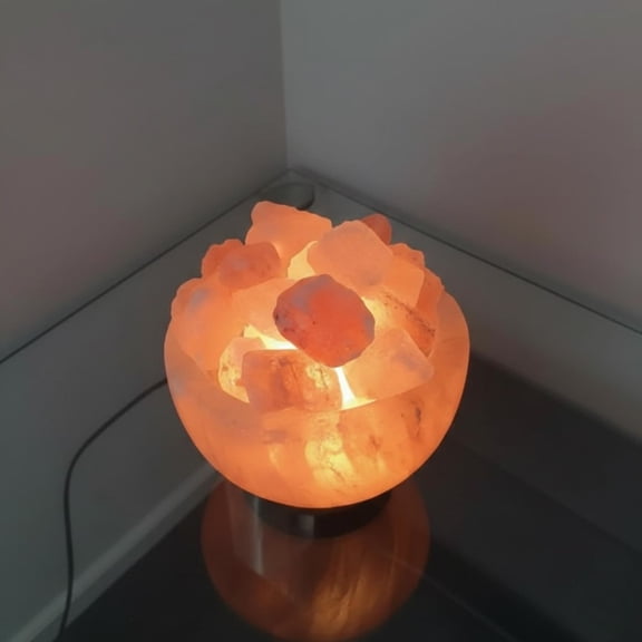 Pink Salt Wall Himalayan Crystal Salt Fire Bowl Lamp with Halogen Bulb, 9 lb