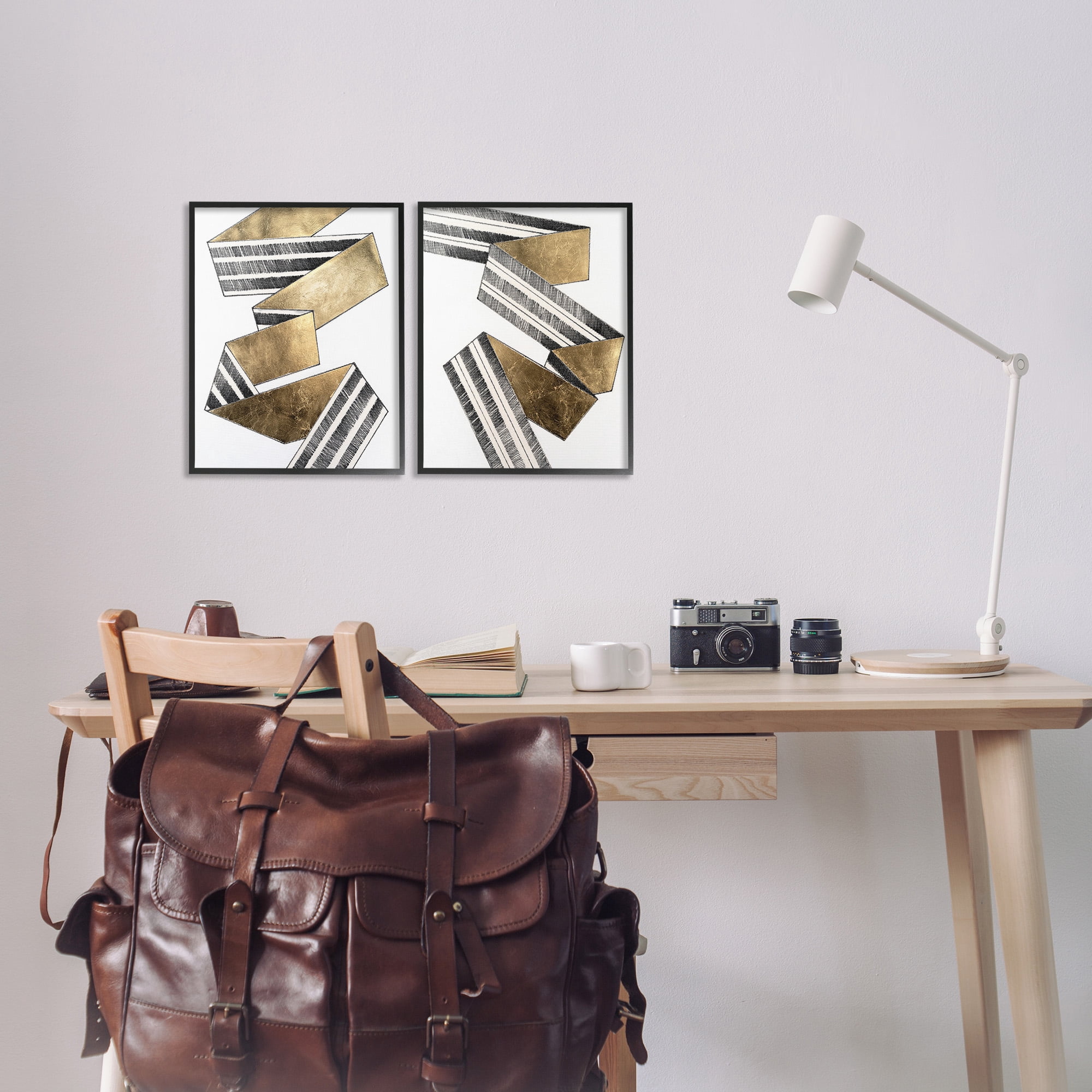 Stupell Industries Cascading Patterned Ribbon Abstract Painting Black Framed Art Print Wall Art, 11 x 14, Set of 2