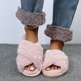 thumbnail image 6 of Leozcaa Women's Fuzzy Slippers Cross Band Memory Foam House Slippers Open Toe Pearl Slip On House Shoes, 6 of 9