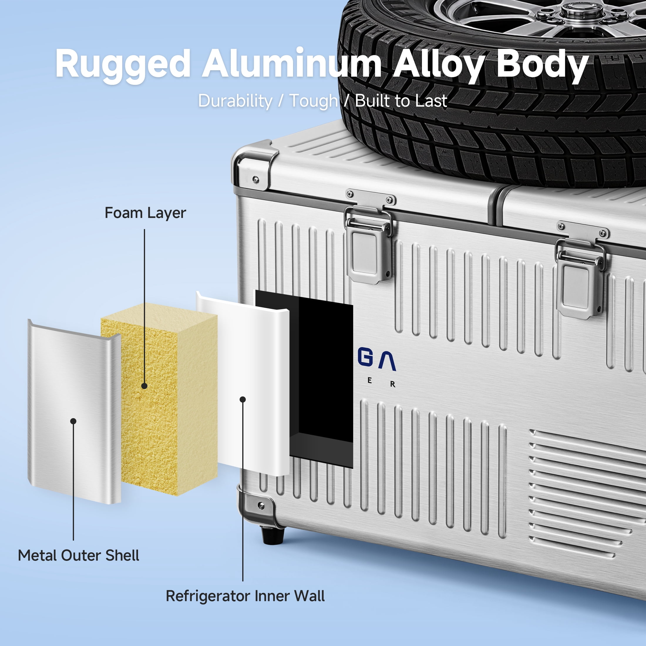 Bodega Dual-Zone 12V Car Refrigerator Portable 40L Car Refrigerator Freezer,  Aluminum Alloy Outdoor Fridge for SUV, RV, Pickup, Camping, Fishing, Travel