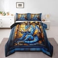 thumbnail image 2 of Western Dragon Kids Comforter Set Full Size,Blue Dragon Reading Book Bookshelf Bedding Set,Boys Girls Room Decor,Geometric Patchwork Abstract Down Comforter,Trippy Chic Duvet Insert,2 Pillowcases, 2 of 7