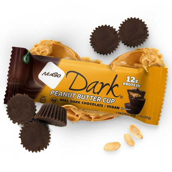 NuGo Dark Chocolate Peanut Butter Cup, 12g Vegan Protein, Gluten Free, 12 Count