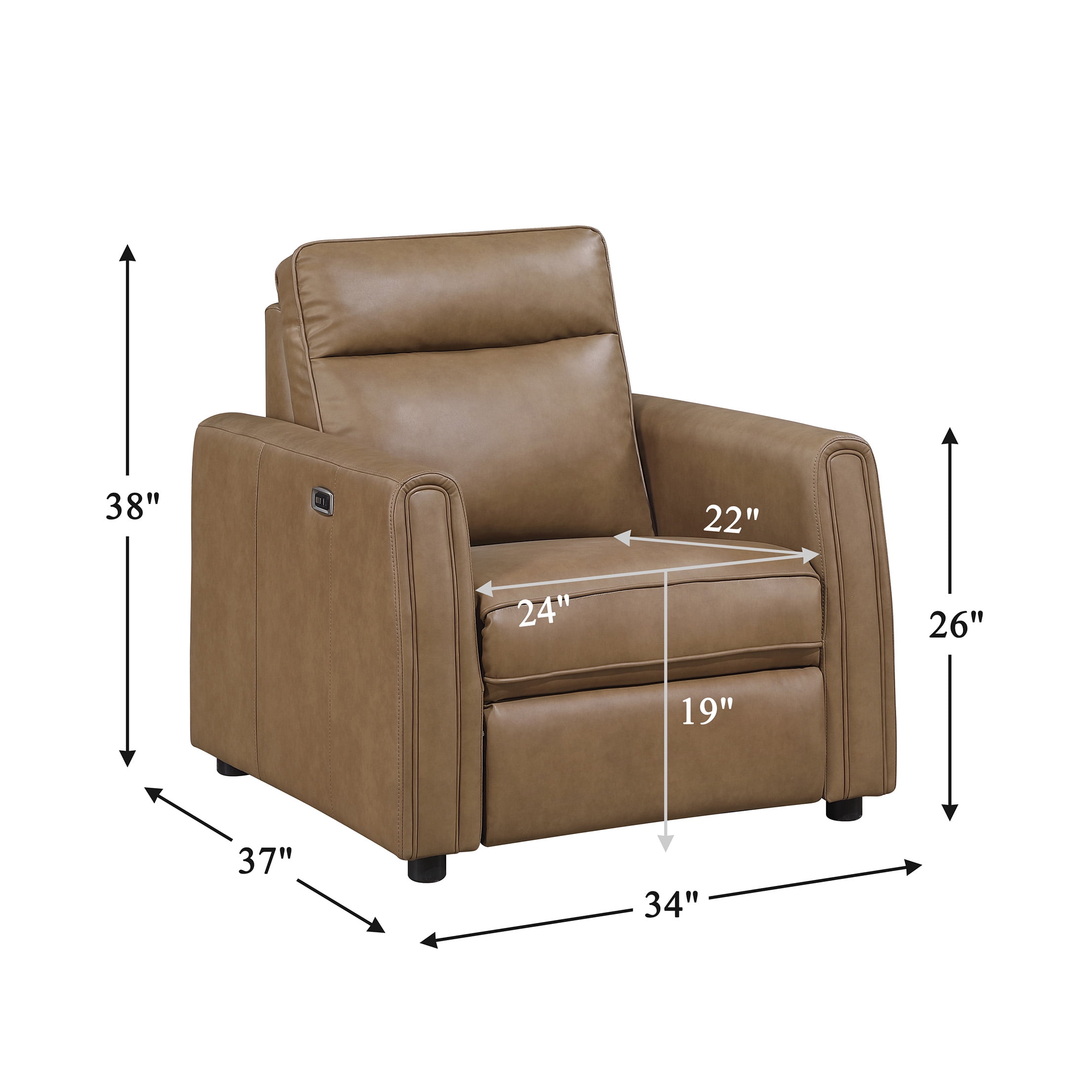 OakvillePark Ardena Faux Leather Power Reclining Chair with Rounded Track Arms, Zero Wall Recliner, Brown