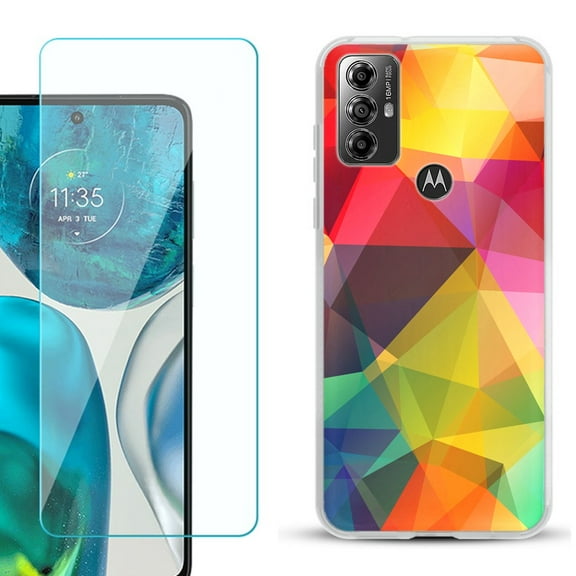 OneToughShield ® for Motorola Moto G Play 2023 Shockproof Fashion Phone Case, with Tempered Glass Screen Protector - Polygon