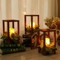 thumbnail image 5 of 8 Set/24 Pcs Wooden Wedding Lantern Centerpiece, Lantern Candle Holder for Rustic Wedding Table Decoration, Country Barn Wedding with 8 Flameless LED Candles 8 Eucalyptus Leaves Wreath, 5 of 9