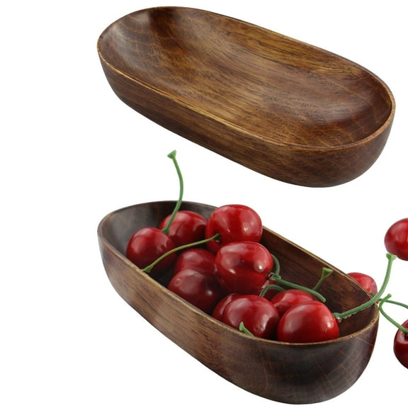 Boat Shape Salad Bowl Set Of 2,Wooden Fruit Bowl 6.7inch,Serving Bowl For Food-6.7*3.2*1.6inch