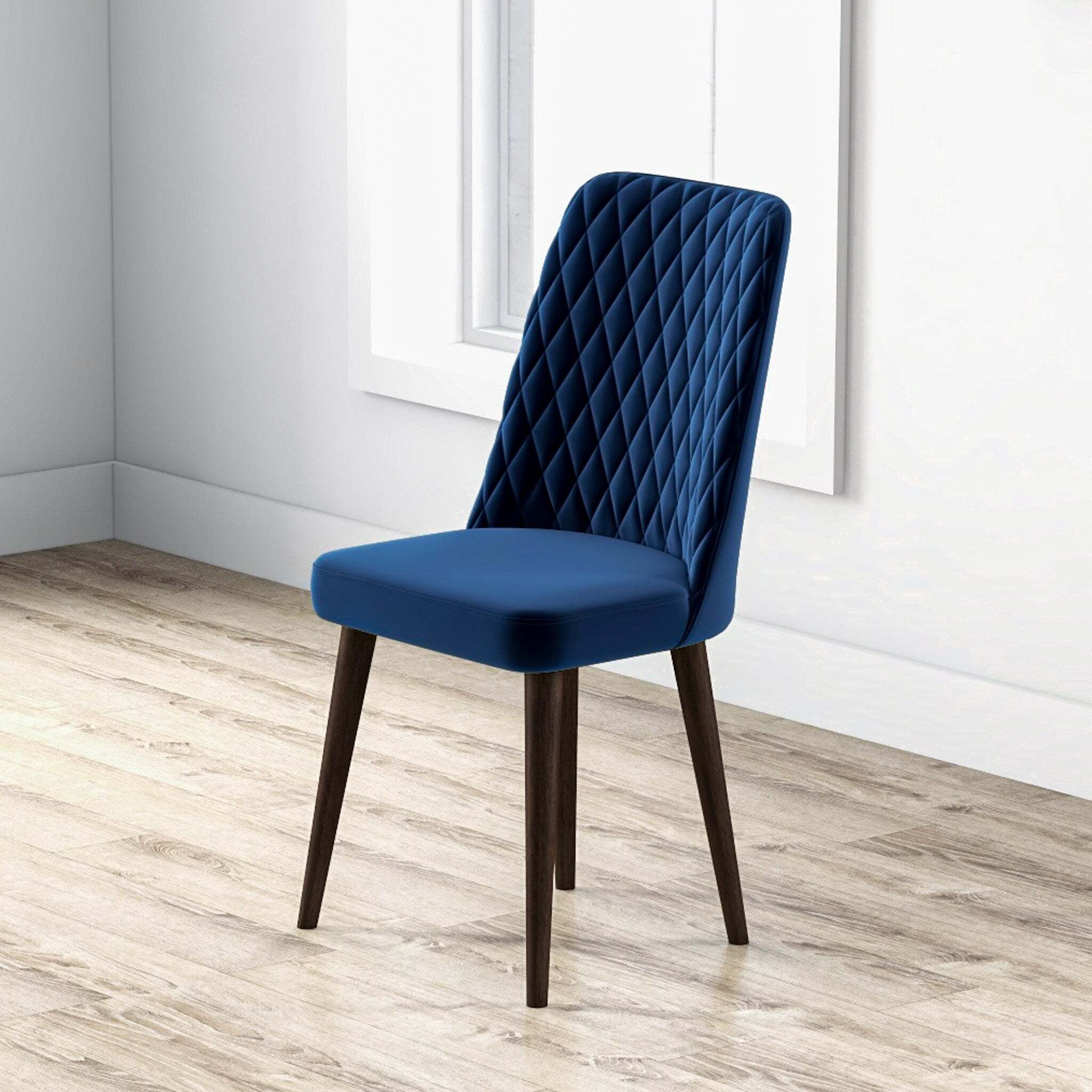 Euroco Dining Chairs Set of 2, Fabric Dining Room Kitchen Side Chair with Wood Legs,Blue