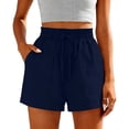 thumbnail image 4 of GUACER Lounge Shorts for Women Cotton Linen Drawstring Elastic Waist Pleated with Pockets Breathable Baggy Shorts, 4 of 6