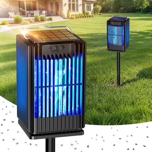 Solar Bug Zapper Outdoor, 4200V Electric Mosquito Killer Lamp, Waterproof Fly Zapper Trap for Backyard, Patio, Garden & Camping