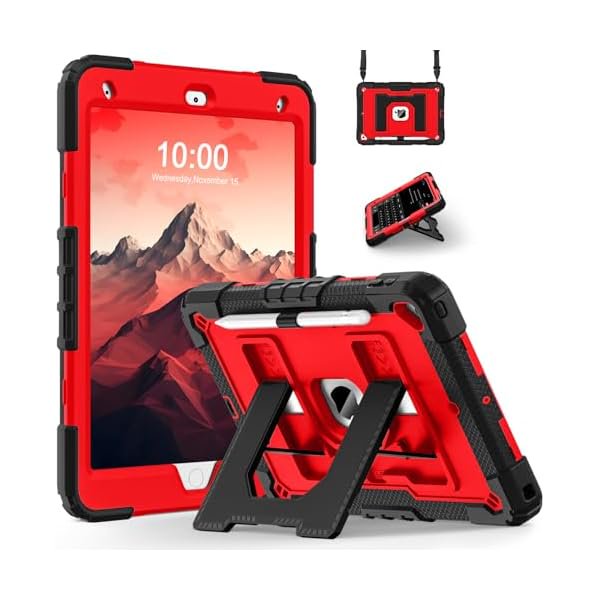wonim11 for iPad 9th/ 8th/ 7th Generation 10.2 Inch Kids Friendly iPad Case 9th Generation with Pencil Holder,Heavy Duty Shockproof Cover for i Pad 9th/8th/7th Gen 2021/2020/ 2019,Black Red