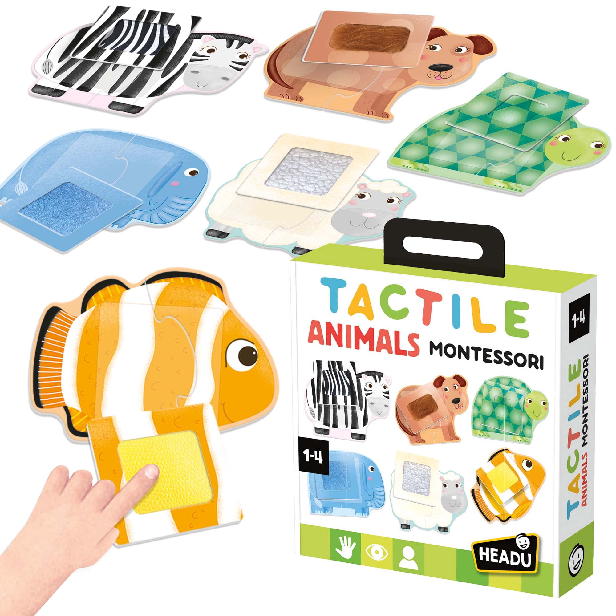 Headu: Montessori Tactile Animals - Mini Puzzles & Texture Tile Matching Game, Sensory Play, Color-Shape-Pattern Recognition Development, Toddlers 1-4