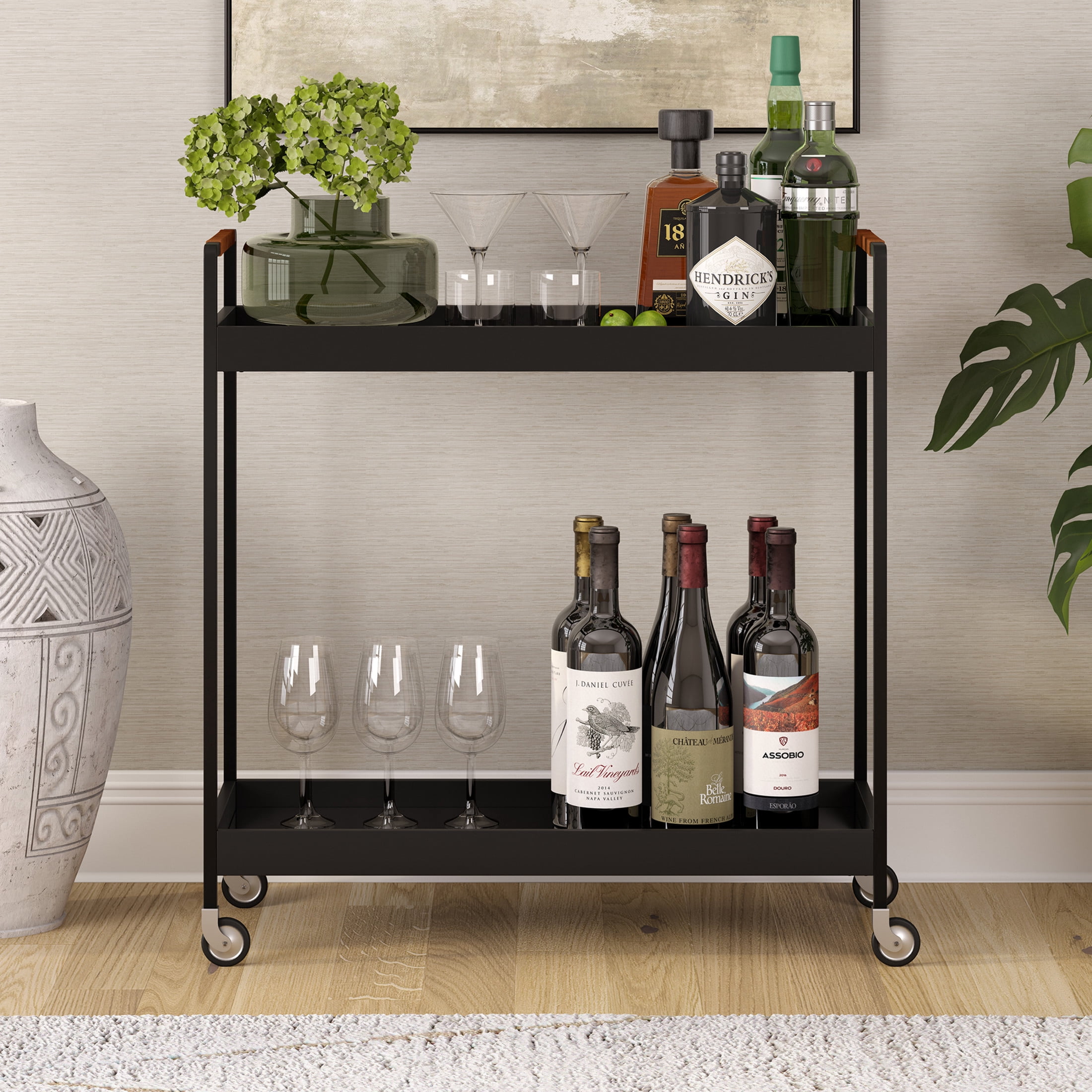 Evelyn&Zoe Modern/Contemporary 33" Wide Blackened Bronze Bar Cart