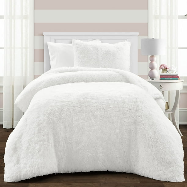 Lush Decor 100 Polyester Emma Faux Fur Comforter White 2Pc Set TwinXL
