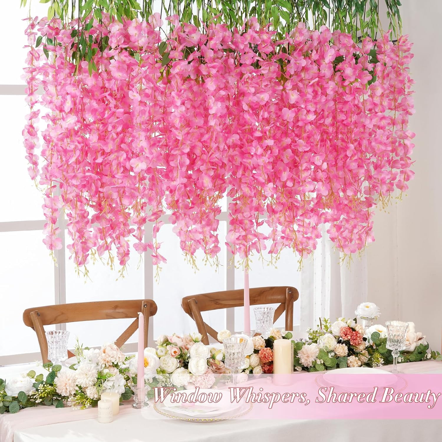 Wisteria Hanging Flowers, 3.6 Feet/Pcs Pink Wisteria Artificial Flowers, Fake Wisteria Flowers Garland, Hanging Wisteria Vines for Bedroom Wedding Home Party Wall Decoration