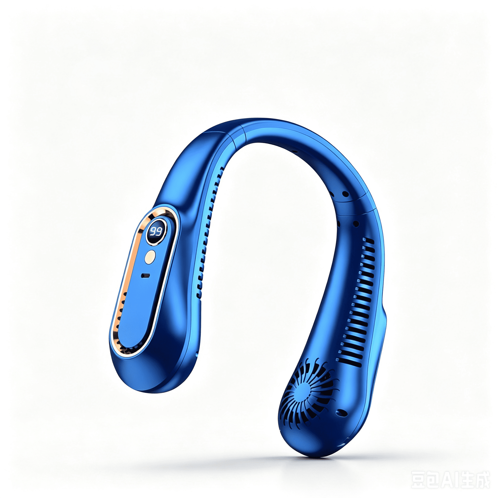 OKG Wearable Bladeless Neck Fan, Adjustable 5-Speed USB Charging Fan with Digital Screen Indicator, Long Runtime, Blue