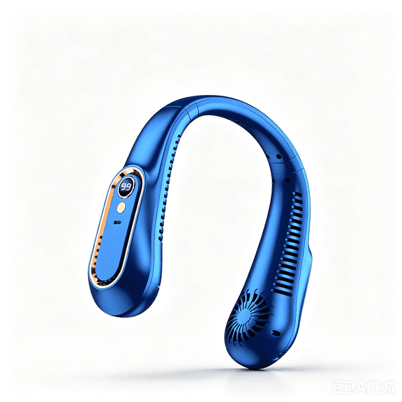OKG Wearable Bladeless Neck Fan, Adjustable 5-Speed USB Charging Fan with Digital Screen Indicator, Long Runtime, Blue
