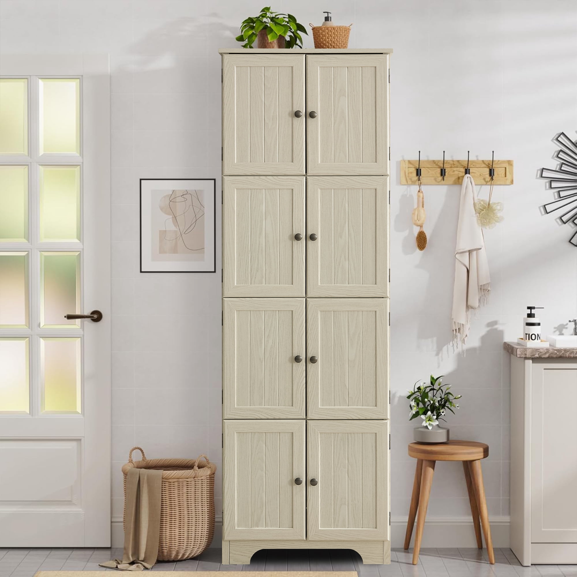MDQMD White 72.4'' Tall Storage Cabinet with Doors and Shelves,Modern 4 Tier Wooden Bathroom Cabinet,Kitchen Pantry Storage Cabinet for Hallway,Office