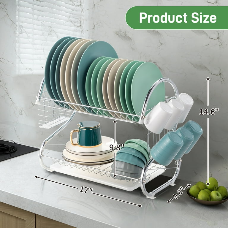 Z&L HOUSE 2-Tier Dish Drying Rack, Space Saving Metals Dish Dryer Rack with  Drainboard, Small Dish Racks for Kitchen Counter with Cup Holder Utensil