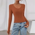thumbnail image 5 of Long Sleeve Shirts for Women V Neck Fitted Fall Basic Tshirts Going Out Tops 2025 Casual Trendy Clothes Ginger XL, 5 of 5