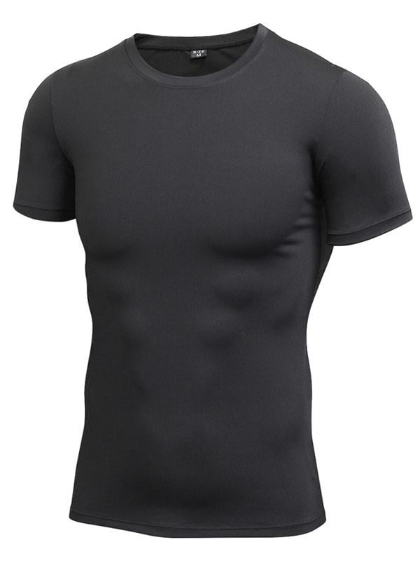 Fymall Men Soft Tight Compression Sports T-shirt Stretch Shirt Short ...