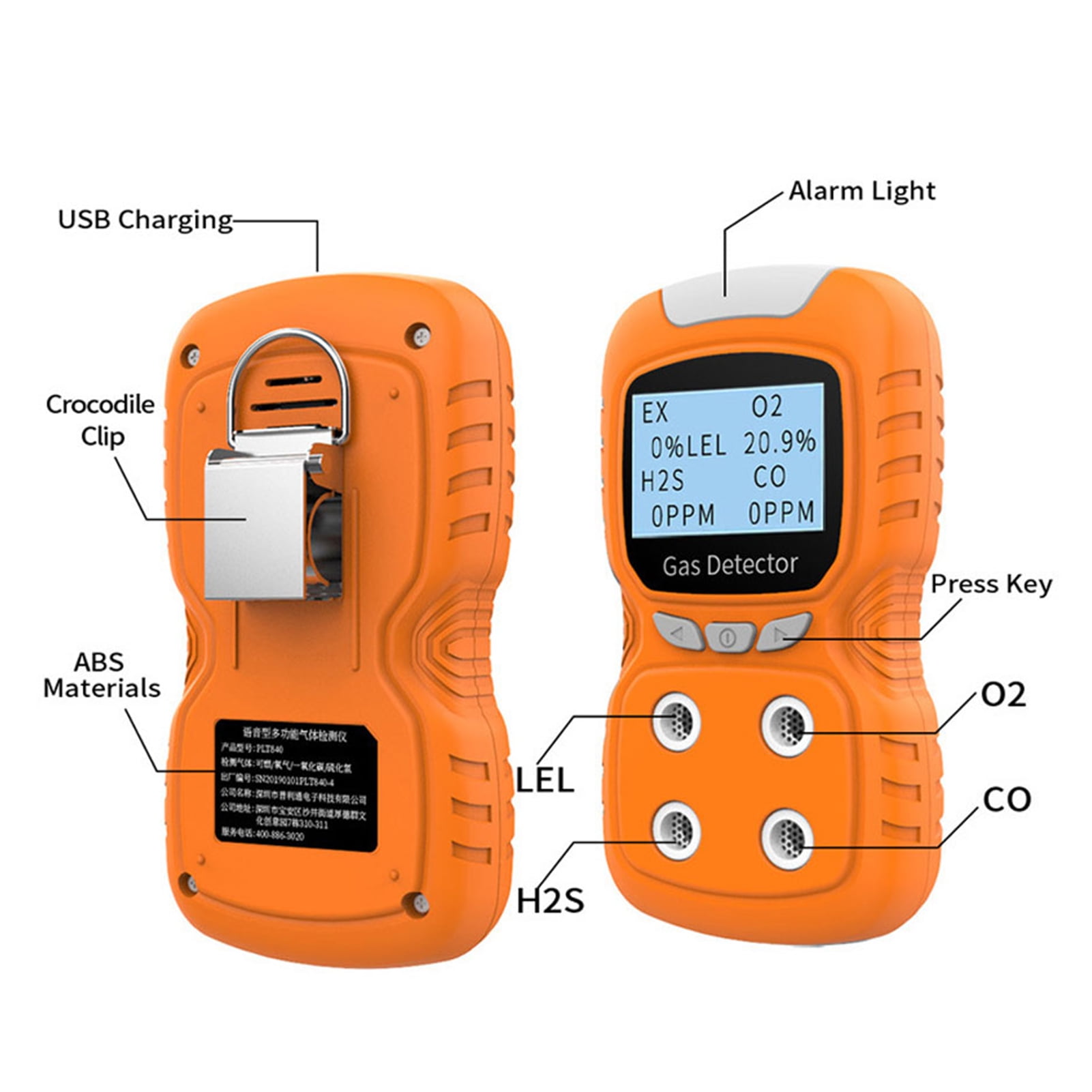 Walmeck 4-Gas Meter Tester Analyzer Portable Gas Detector Digital Toxic Gas Detector Rechargeable LCD Display Sound Vibration Alarm Air Quality Tester