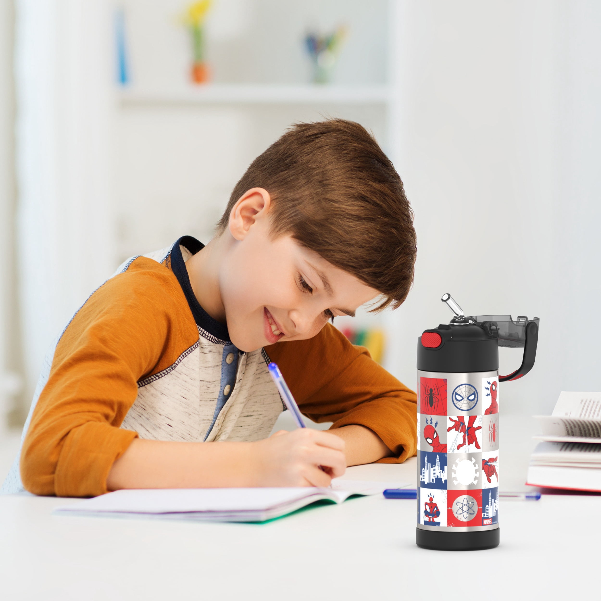 Thermos Funtainer Stainless Steel Vacuum Insulated Bottle with Covered Straw for Kids, Spiderman, 14oz