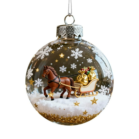 Christmas Horse Glass Ornament, Clear Glass Christmas Year of the Horse Ornament for Room and Tree Decor, Hand Blown Animal 3D Christmas Hanging Ornament, Horse Lover Riders Gifts Ornaments, Brown