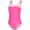 Hot Pink, variant on Girls Swimsuit Color Block Ruched Square Neck One Piece Swimwear Removable Pads Adjustable Strap Teen Bathing Suit 7-16 Years