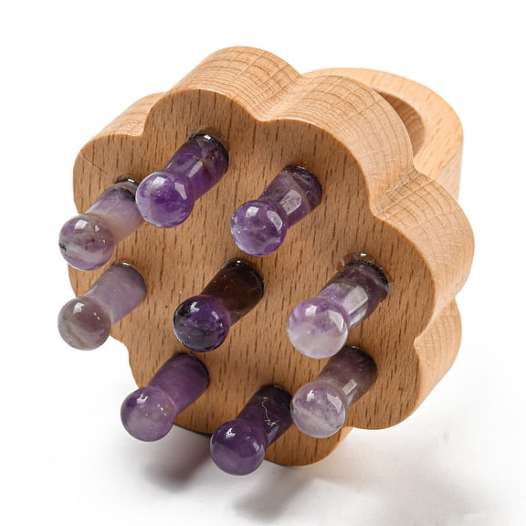 2 pc Natural Amethyst Scalp Massager Wood Head Scalp Comb for Head Stress Relax Massage Tool Plum Blossom 65x56x56mm