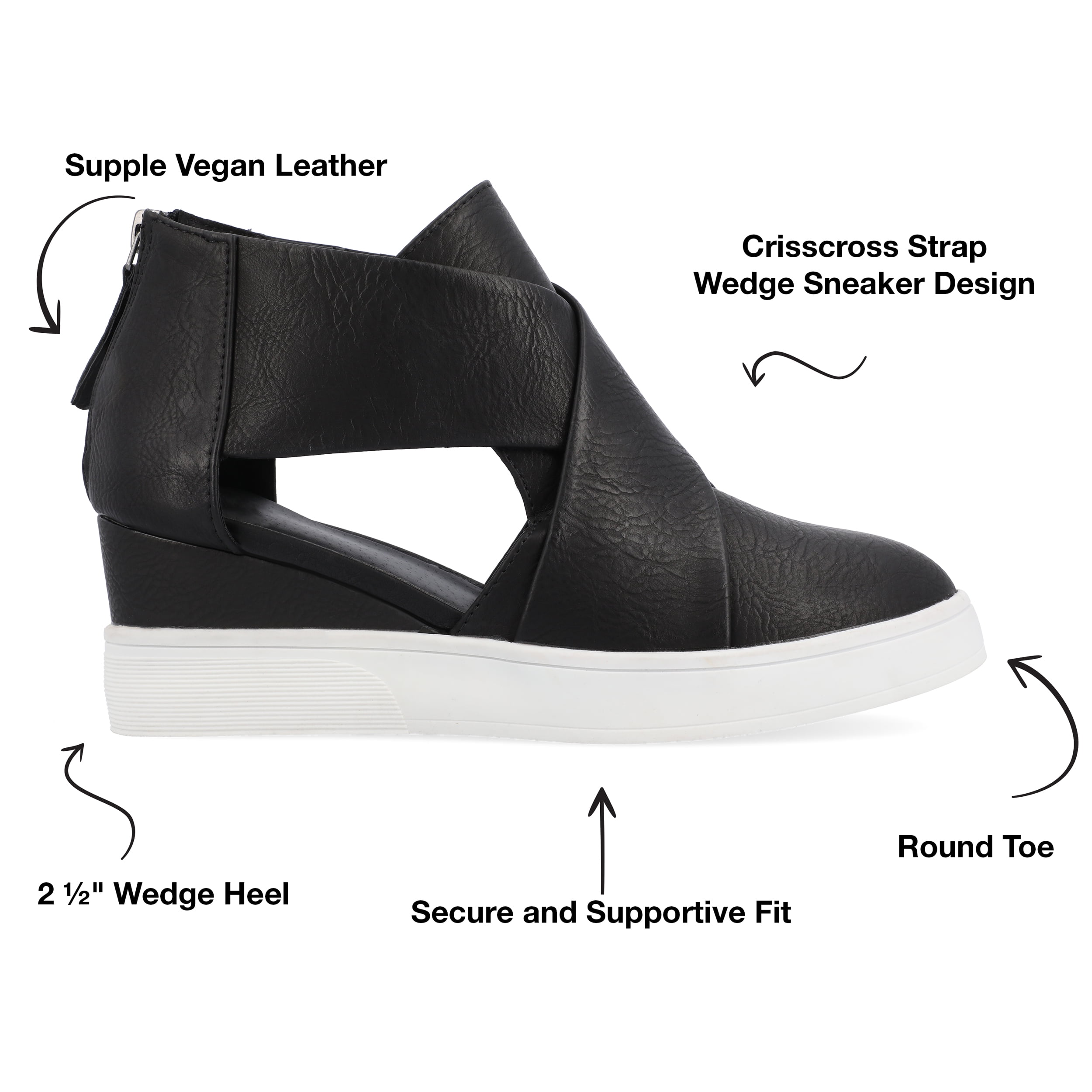 Journee Womens Seena Round Toe Back Heel Zip Wedge Sneakers Walmart Business Supplies