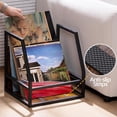 thumbnail image 5 of Y&M 2 In 1 Vinyl Record Storage Crate, 1PC Wood LP Holder, Wall Mount or Desktop Metal Album Organizer, Holds 80+ Records, Multifunctional Stackable Magazine Display Shelf, Brown, 5 of 8